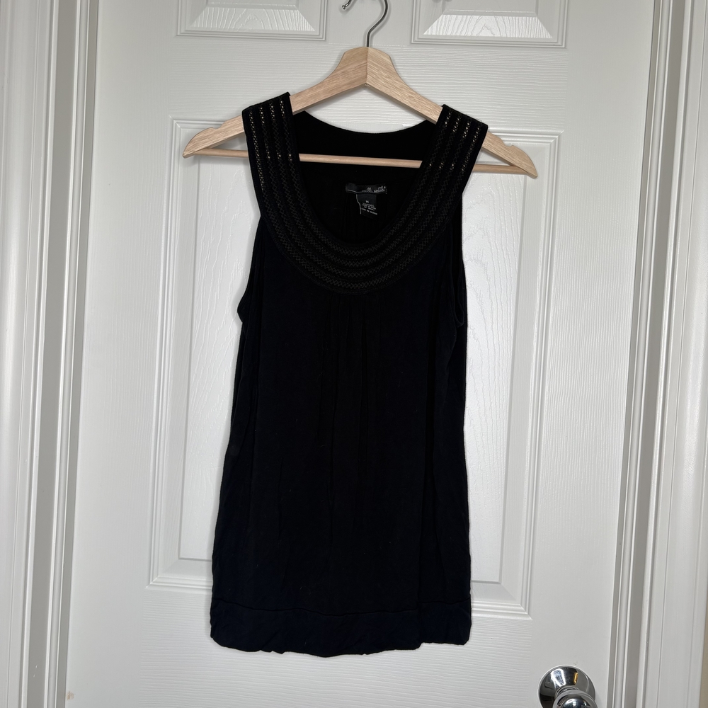 Willi Smith Black Tank Top with Embellished Neckline Size Medium